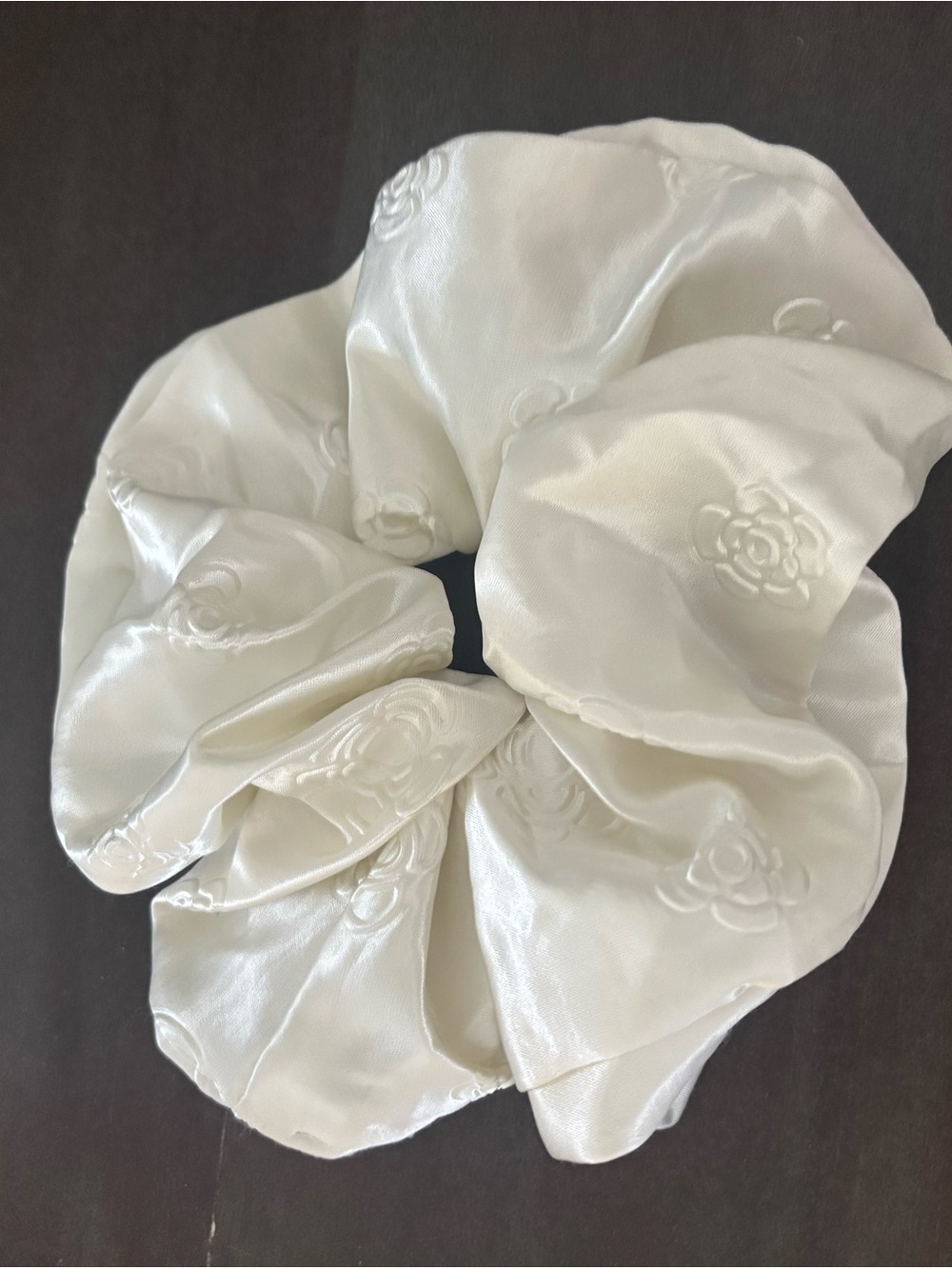 Anthropologie Ivory Satin Floral Embroidered Scrunchie
